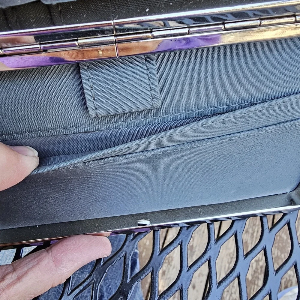 Zebra Fabric Rose Wallet Clutch Metallic Gunmetal Hardcase Checkbook Organizer